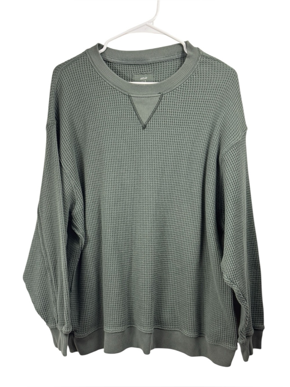 Aerie Size Large Lounge Sweatshirt Green Thermal Waffle Knit Pullover Top